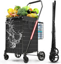 Folding Shopping Cart with 360 Rolling Swivel Wheels for Groceries