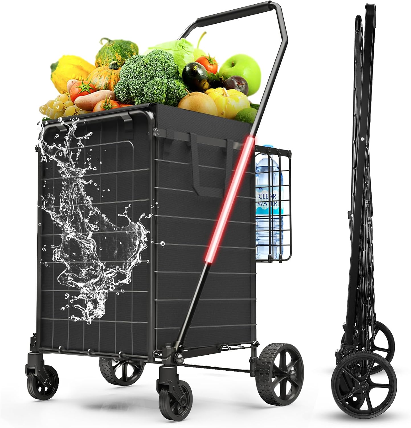 Folding Shopping Cart with 360 Rolling Swivel Wheels for Groceries