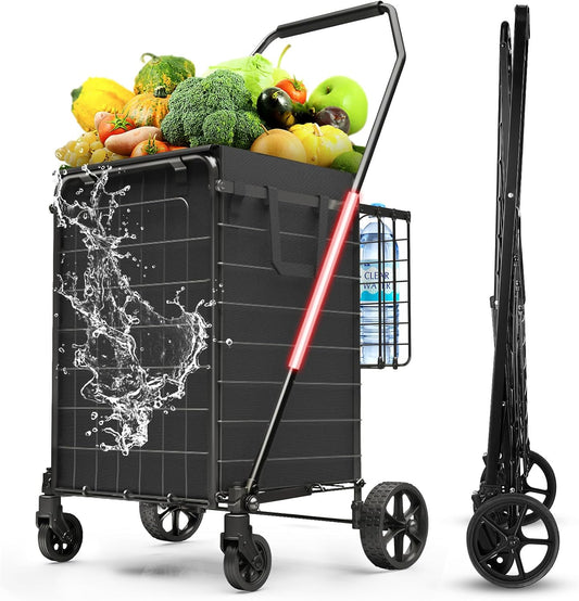 Folding Shopping Cart with 360 Rolling Swivel Wheels for Groceries
