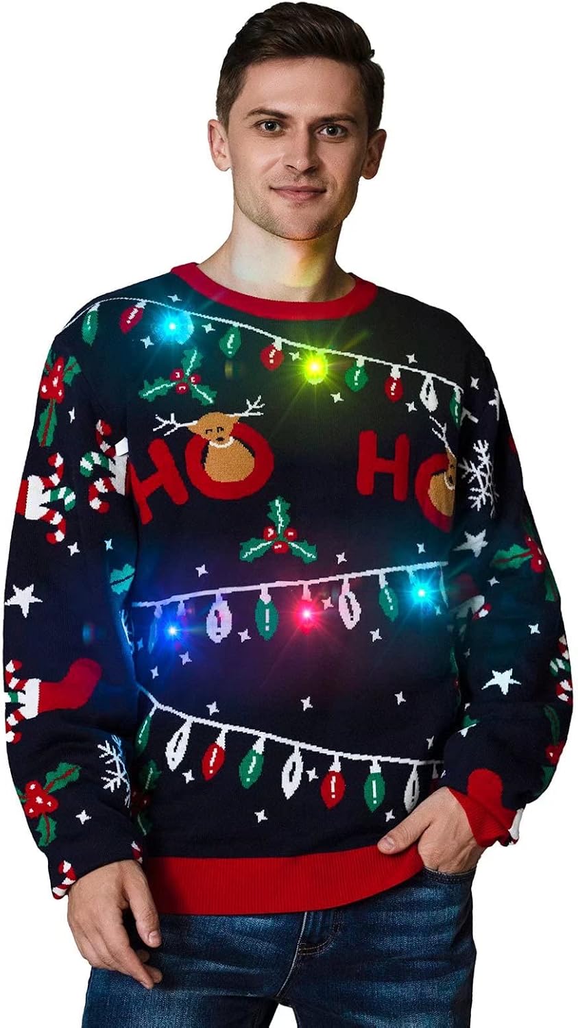Men's LED Ugly Christmas Sweater with Lights for Festive Fun
