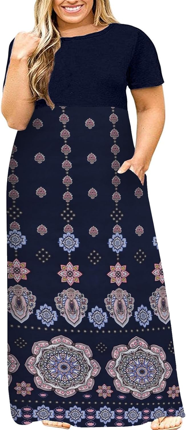 Kancystore Women's Plus Size Maxi Dress with Pockets for Summer