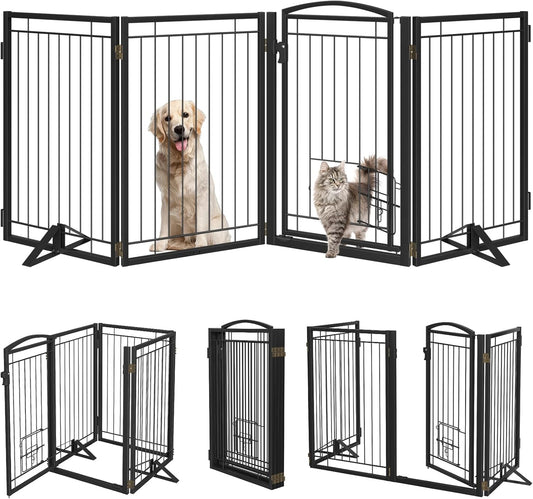 Metal Free Standing Dog Gate with Cat Door for Indoor Outdoor