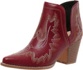Cowgirl Ankle Boots for Women - Embroidered Chunky Heel Short Booties