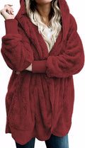 Fuzzy Hooded Cardigan for Women - Oversized Sherpa Fleece Jacket