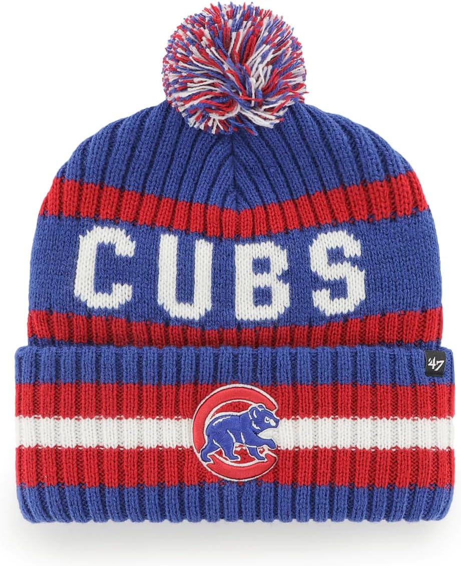 47 MLB Unisex-Adult Primary Logo Bering Cuffed Knit Pom Beanie