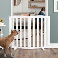 Foldable Freestanding Indoor Dog Gate 32 in Height - Wood White