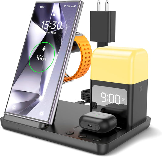 6 in 1 Wireless Charger for Samsung with Alarm Clock and Light