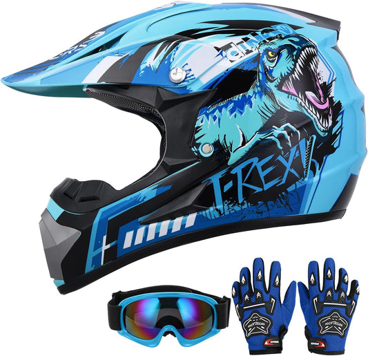 Youth Dirt Bike Helmet with Goggles & Gloves for Kids 5-14