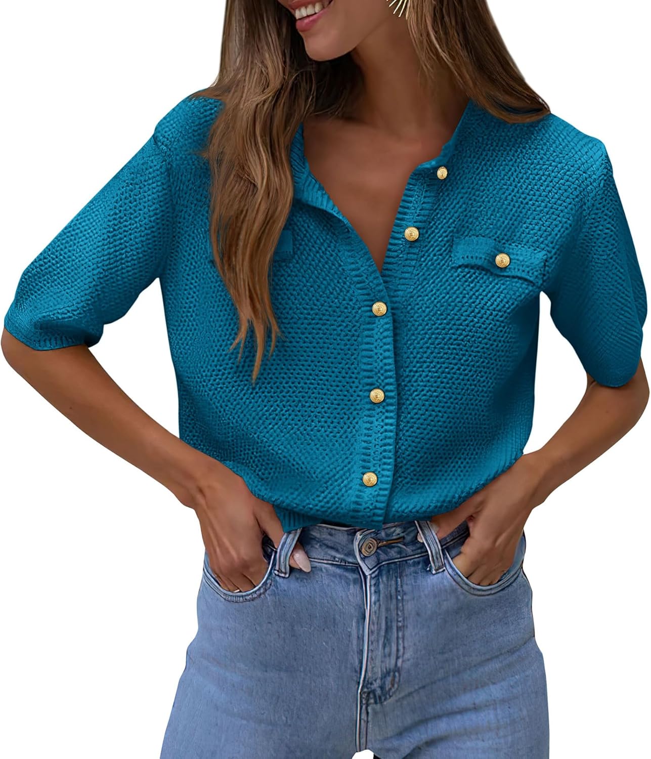 PRETTYGARDEN Women's Summer Button Down Short Sleeve Blouse