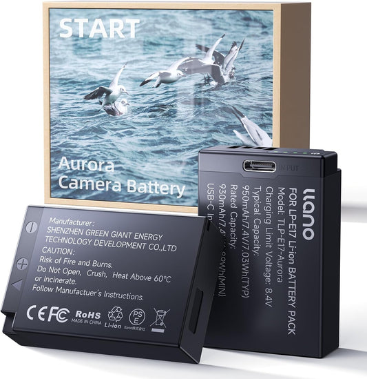 llano 2-Pack Aurora USB-C LP-E17 Batteries for Canon Cameras