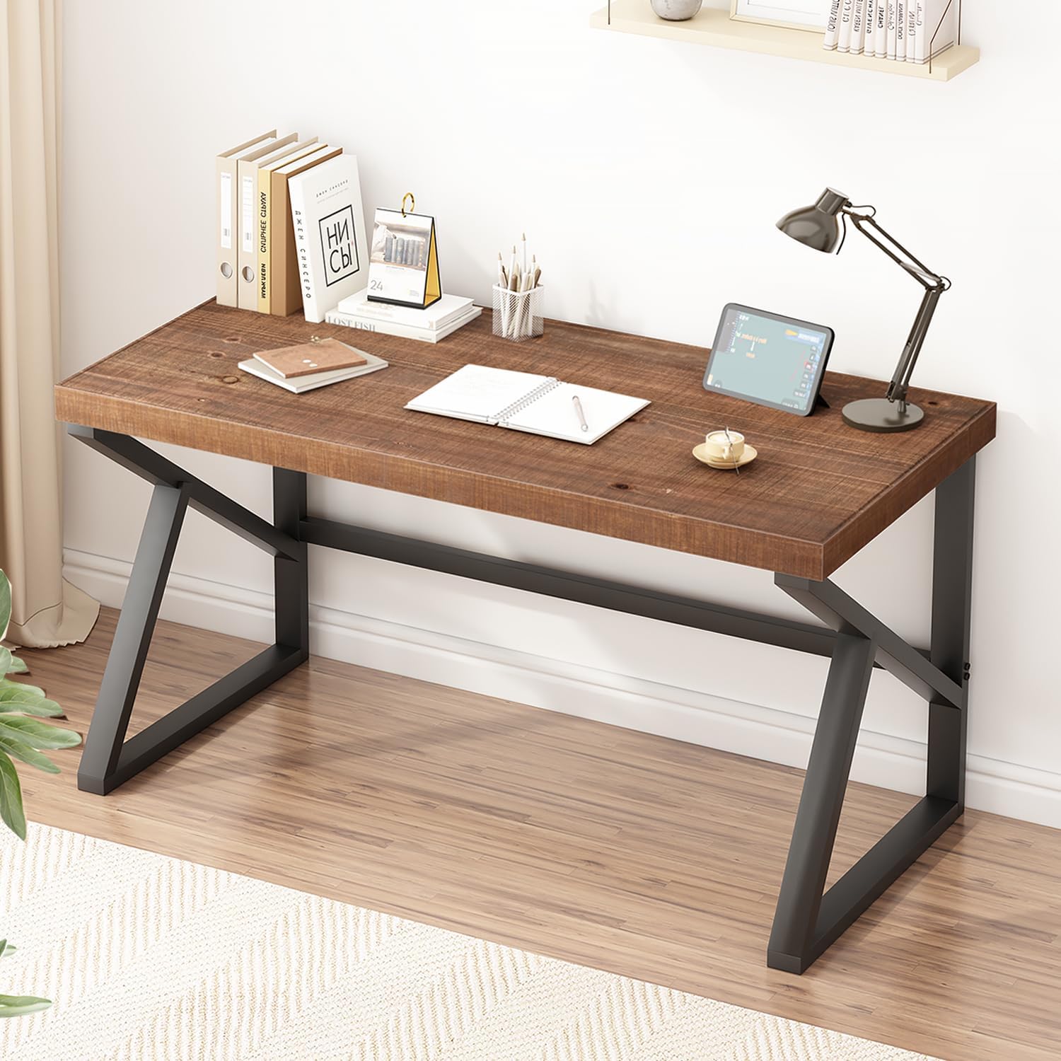 IBF 47 Rustic Solid Wood Desk: Vintage Charm for Your Home Office