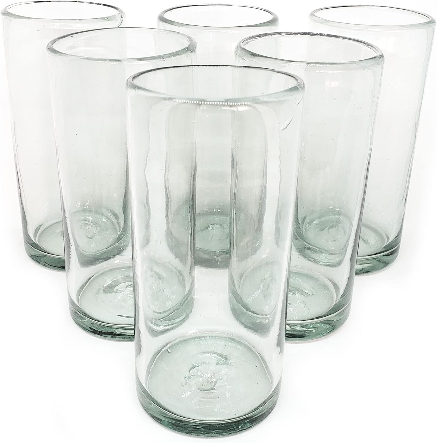 Clear 20 oz Tall Iced Tea Glasses Set of 6 Hand Blown Art