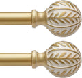Gold Curtain Rods 2 Pack 36-88in Adjustable Rods with Leaf Finials
