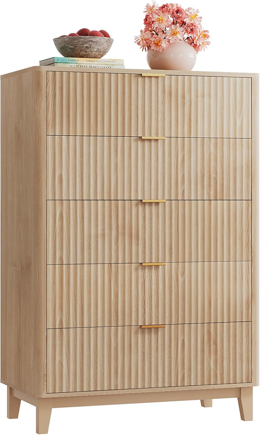 WLIVE Fluted Dresser with 5 Drawers for Modern Bedrooms