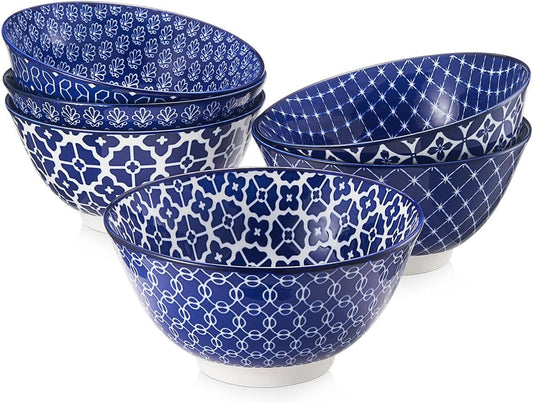 DOWAN 33 OZ Large Bowls Set of 6 - Vintage Blue Ceramic Bowls