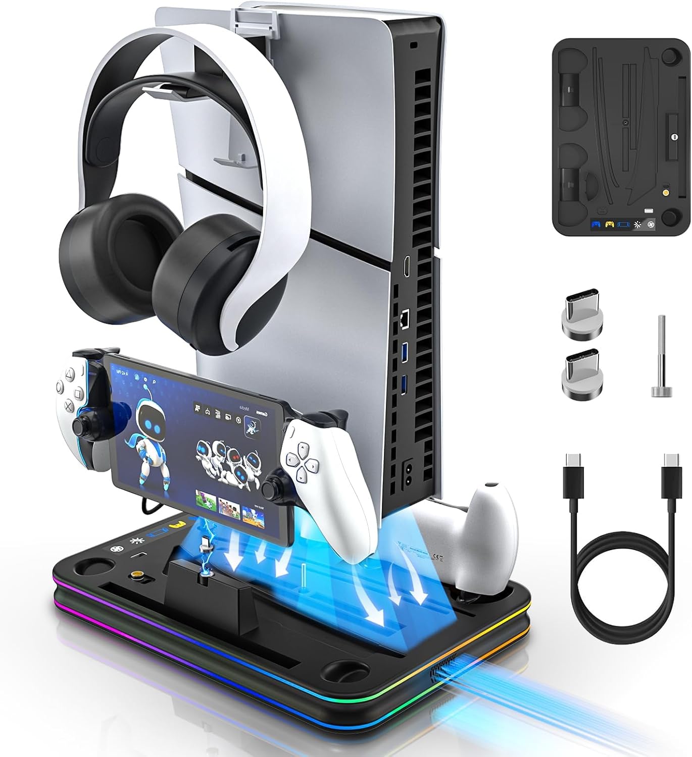 PS5 Charging Station with Cooling Fan and RGB Light for Controllers