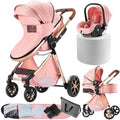 Pink Reversible 3-in-1 Baby Stroller Travel System - One-Click Fold
