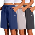 Women Quick Dry Shorts 3 Pack - High Waist Bermuda with Pockets