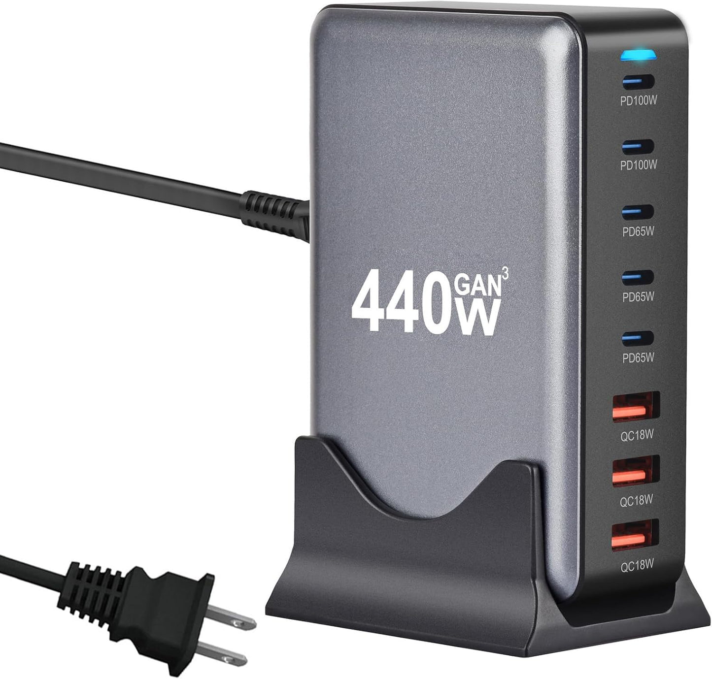 440W USB C Fast Charger Block for Multiple Devices - 8 Port Hub