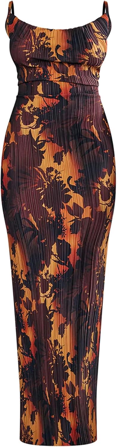 Cowl Neck Dress Sexy Strap Shoulder Pleated Maxi for Women
