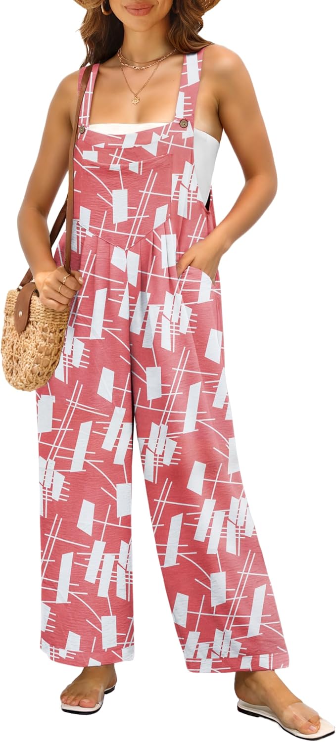 IWOLLENCE Women's Summer Jumpsuits Boho Wide Leg Overalls