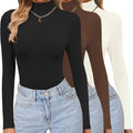 Women's 3-Pack Mock Turtleneck Long Sleeve Tops - Lightweight Thermal