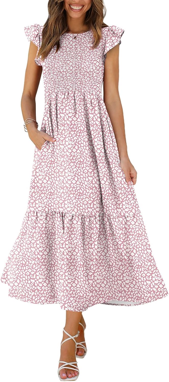 OFEEFAN Women's Casual Maxi Dresses with Pockets and Ruffles