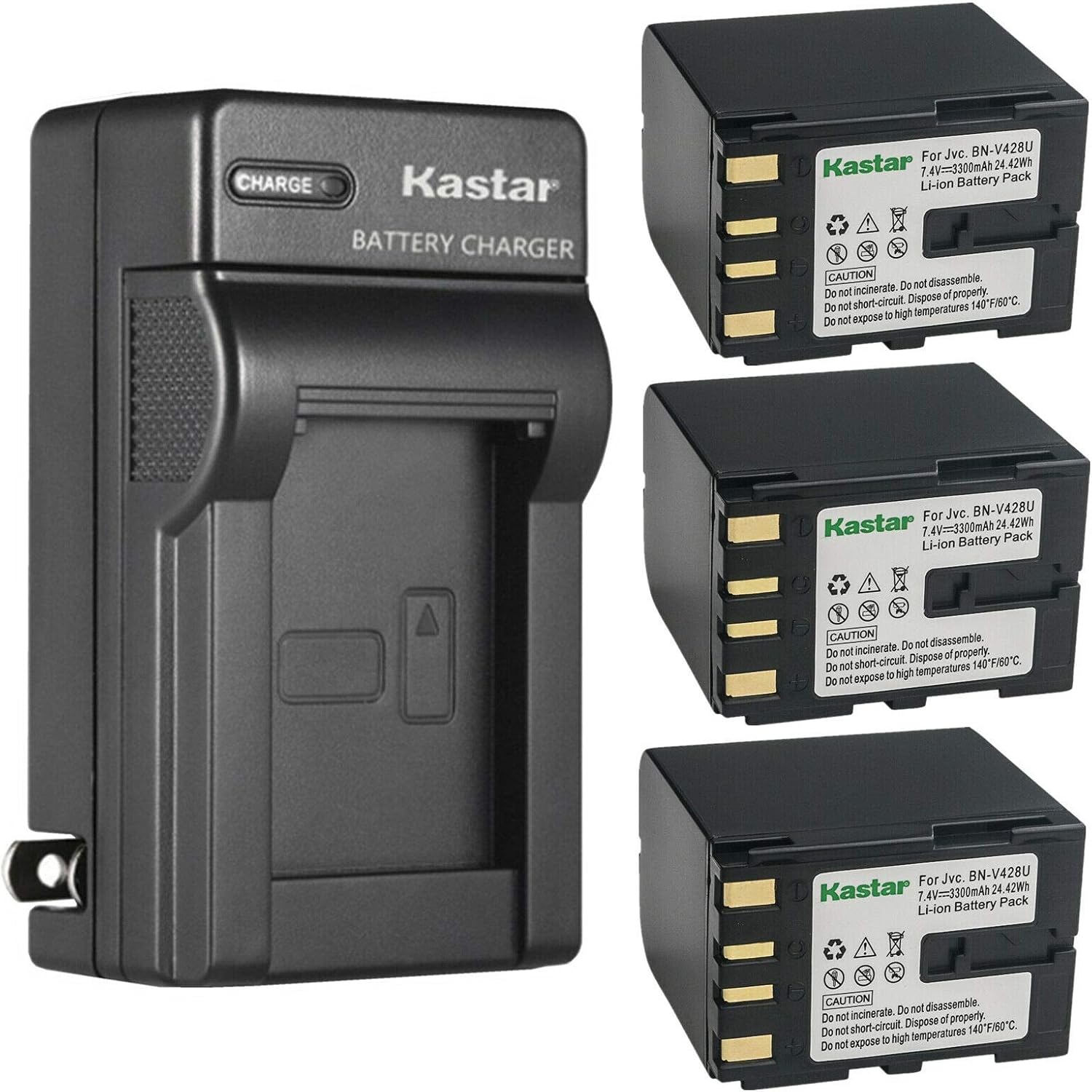 Kastar 3-Pack BN-V428 Battery and AC Wall Charger Replacement