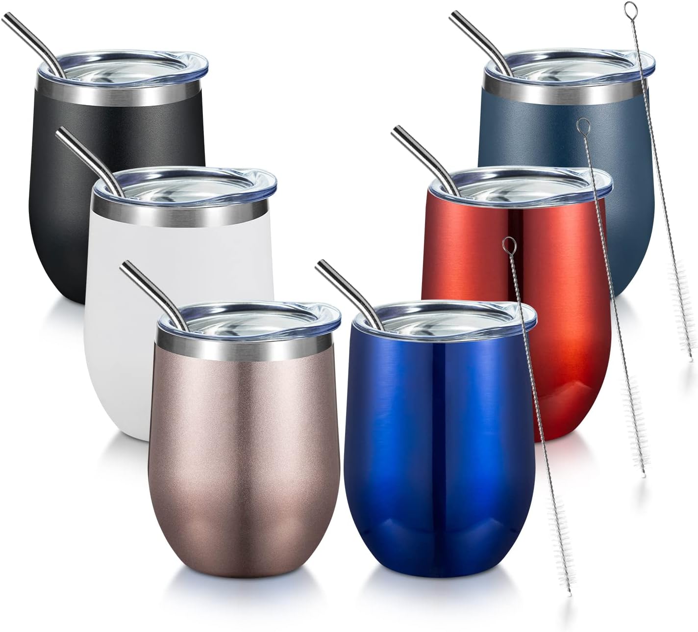 COMOOO Stainless Steel Wine Tumbler with Lid and Straw 12oz