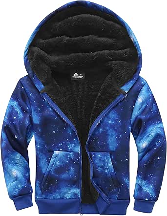 V VALANCH Boys Hoodie Zip Up Fleece Lined Jacket for Kids