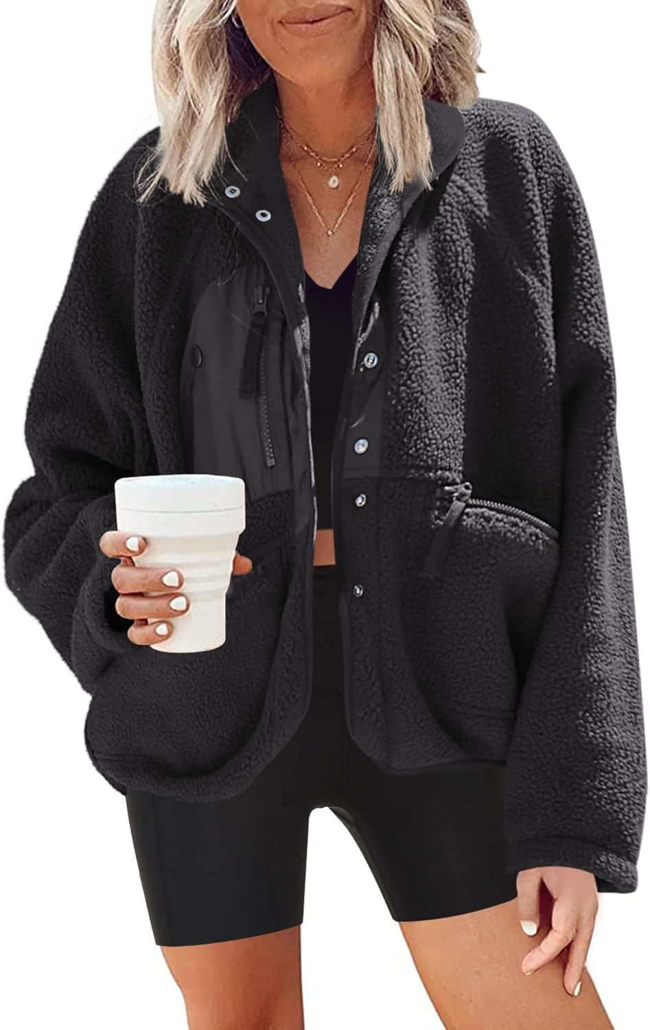 Nirovien Womens Fuzzy Fleece Jacket for Cozy Winter Outfits