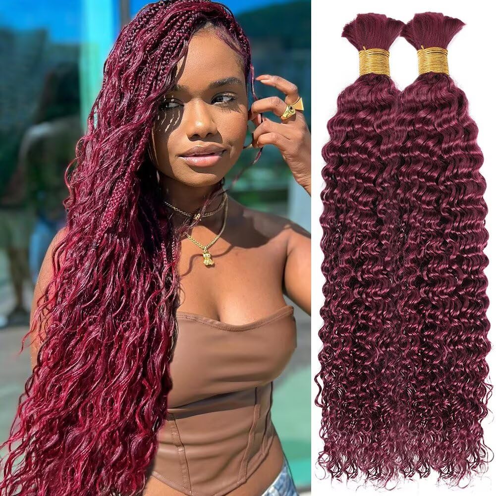 Human Braiding Hair for Boho Braids 22 Inch Burgundy Curly