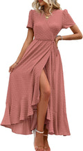 Women's Summer Maxi Dress - Wrap V Neck Floral Boho Style