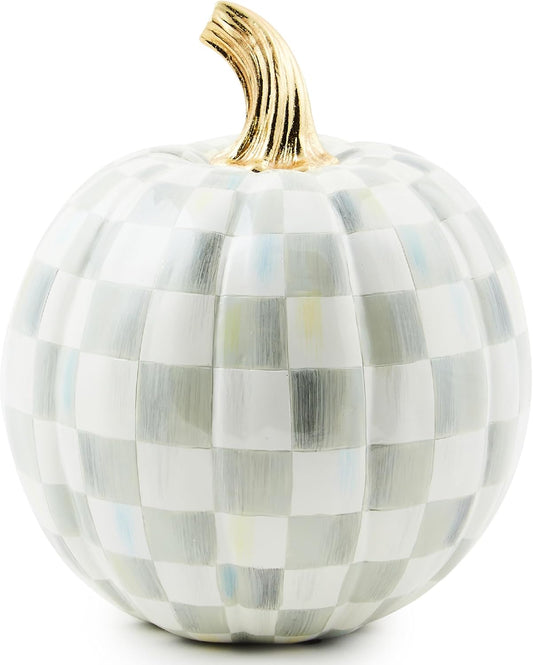 Hand-Painted Gray-and-White Pumpkin for Elegant Halloween Decor