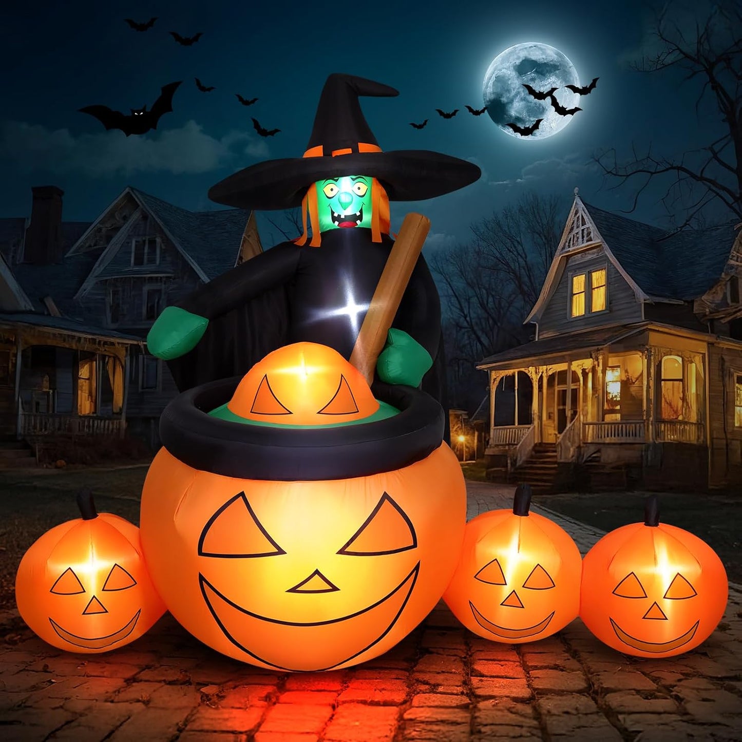 7 FT Tall Halloween Inflatable Witch Pumpkin Pot for Outdoor Fun