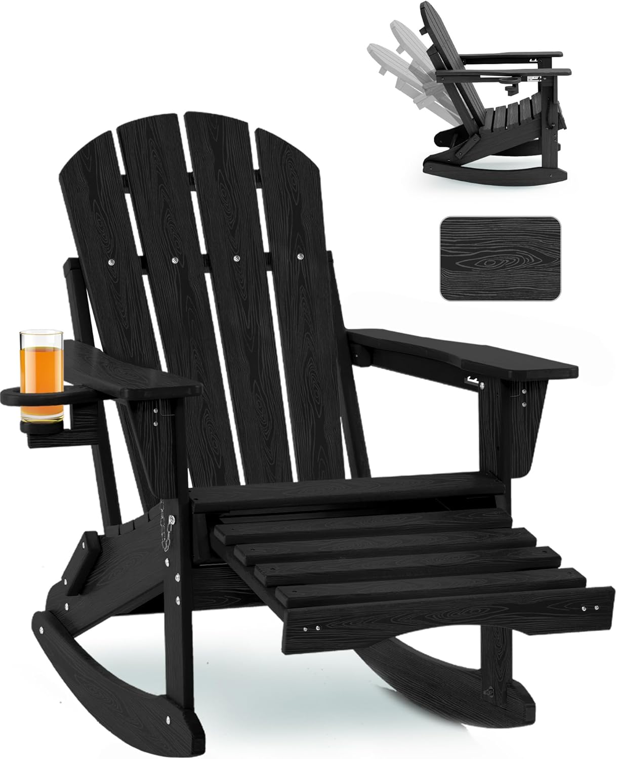 Adjustable Adirondack Rocking Chair with Ottoman for Outdoors
