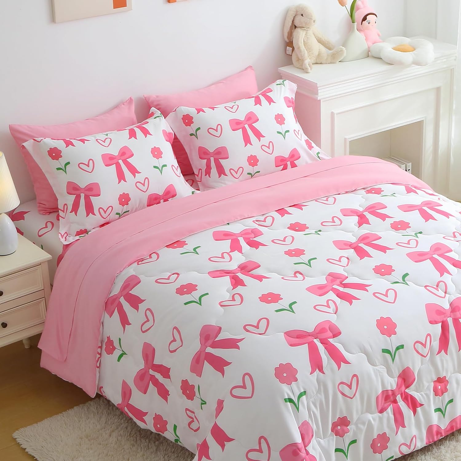 Pink Bow Comforter Set for Girls - Romantic Princess Style Bedding