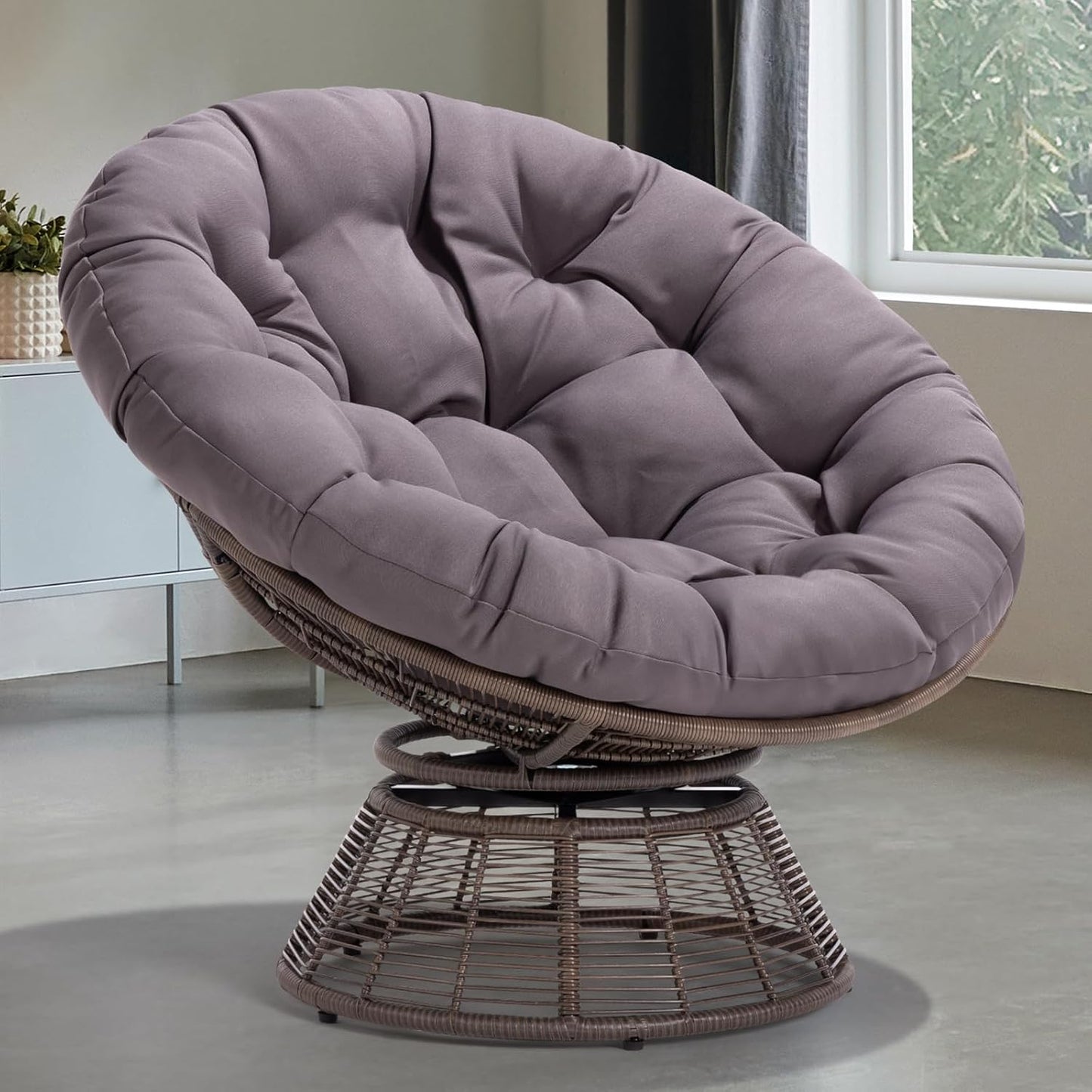 40in Ergonomic Wicker Papasan Chair with Soft Thick Cushion