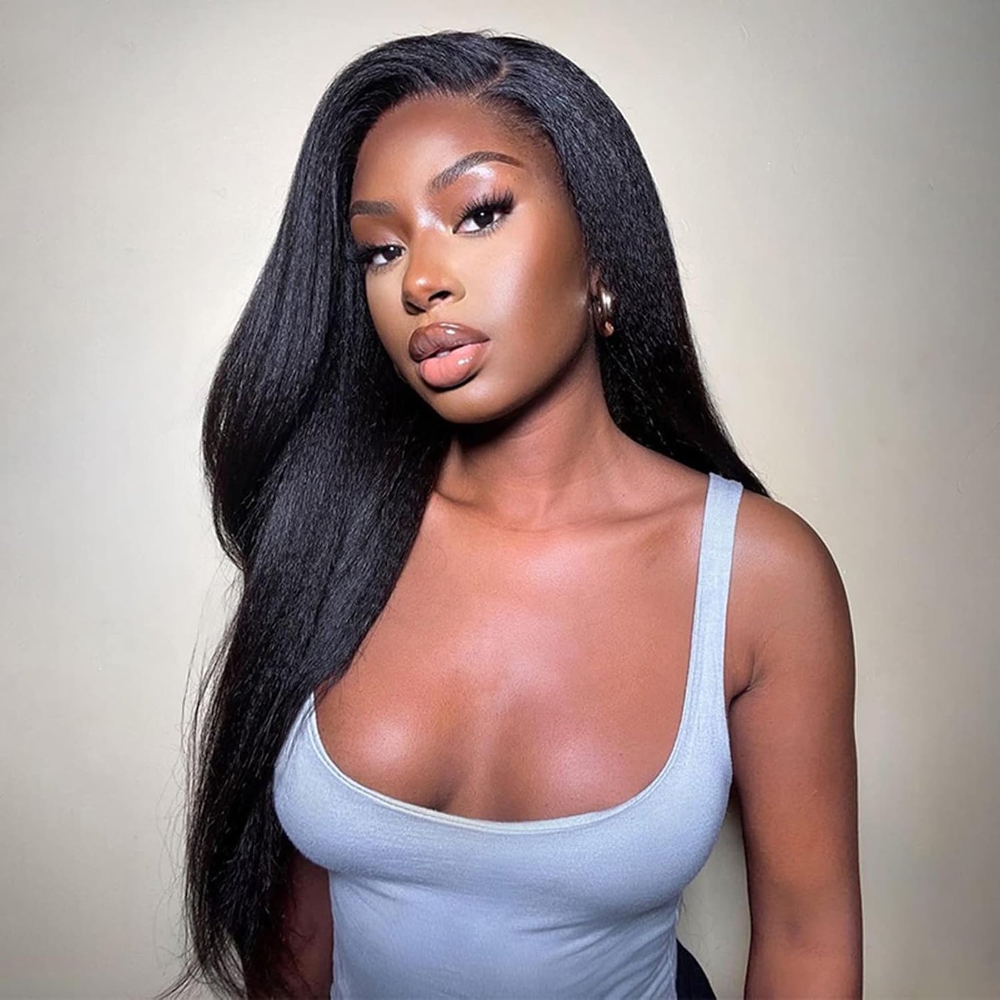 OQ Hair V Part Wig Human Hair Kinky Straight 24 Inch Upgrade