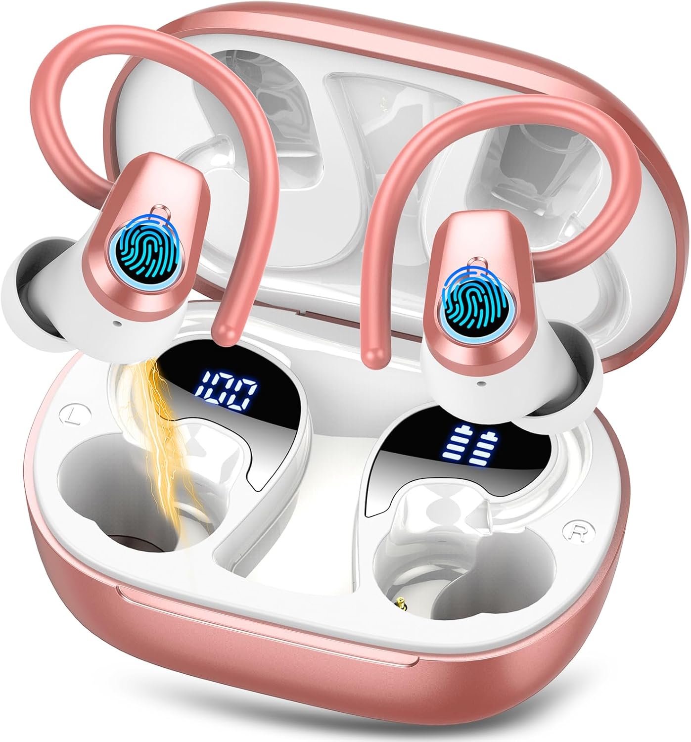 Wireless Sport Earbuds: 50H Playtime, HD Stereo, IP7 Waterproof - Rose Gold