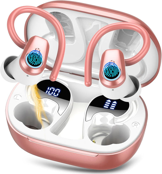 Wireless Sport Earbuds: 50H Playtime, HD Stereo, IP7 Waterproof - Rose Gold