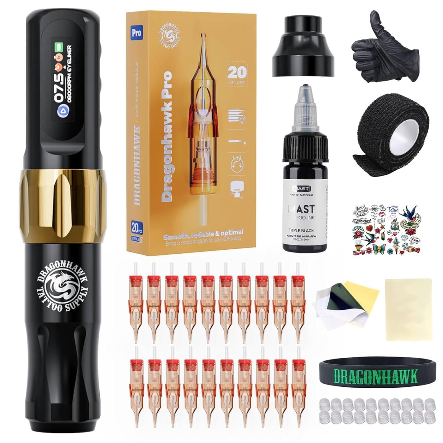 Dragonhawk Atom2 Tattoo Kit Wireless Pro Gun Machine for Artists