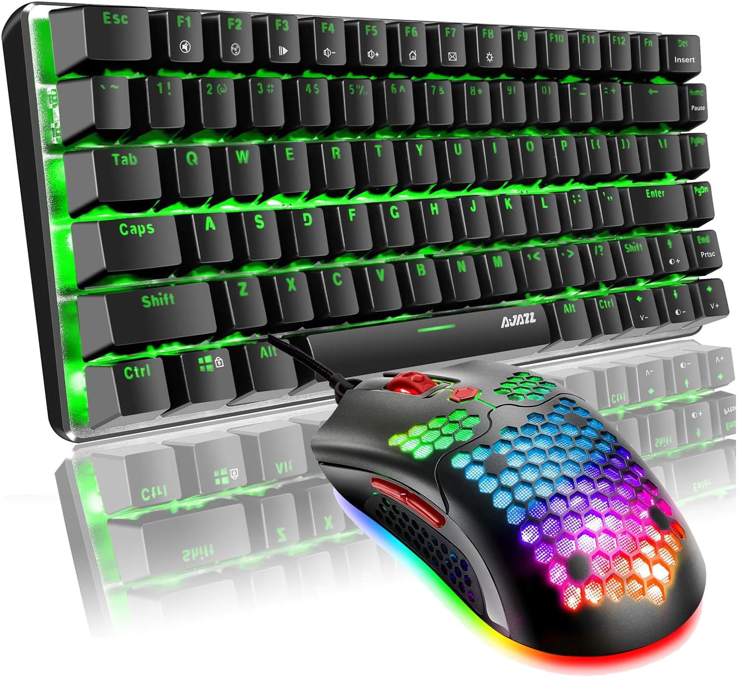 Compact Wired Green Backlit Mechanical Keyboard and Mouse Set