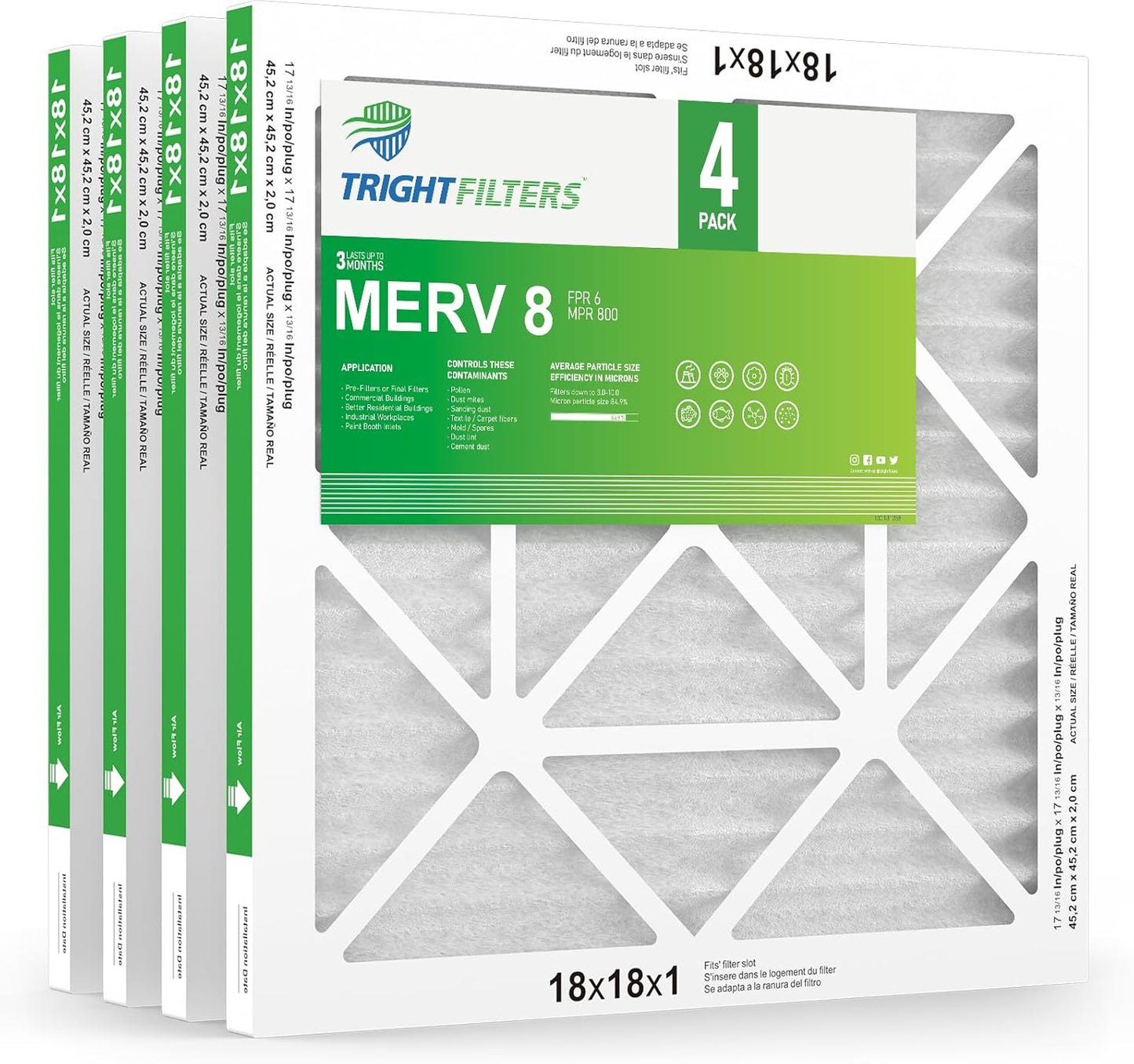 TRIGHTFILTERS 18x18x1 MERV 8 4-Pack: Durable Dust Defense
