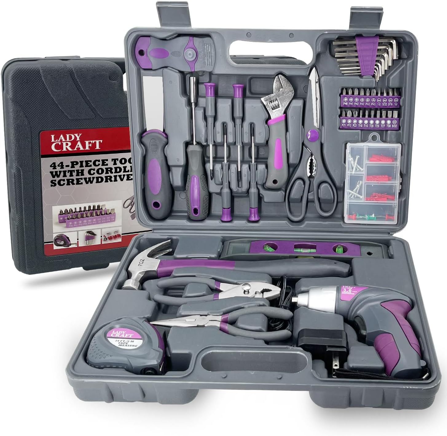 44PCS Cordless Screwdriver Tool Kit Set for Home Repair