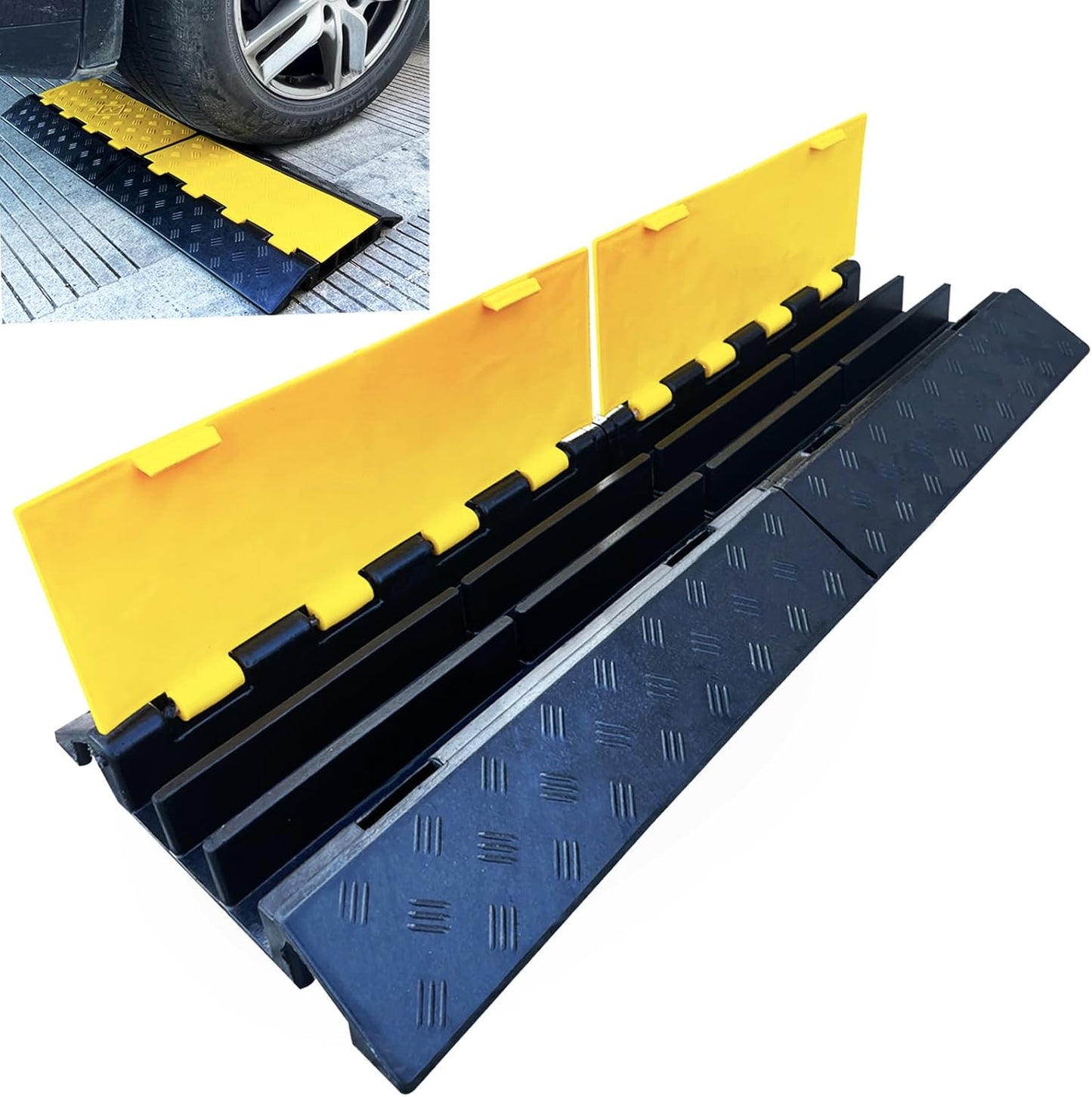 Foldable 3 Channel Rubber Cable Protector for Driveways