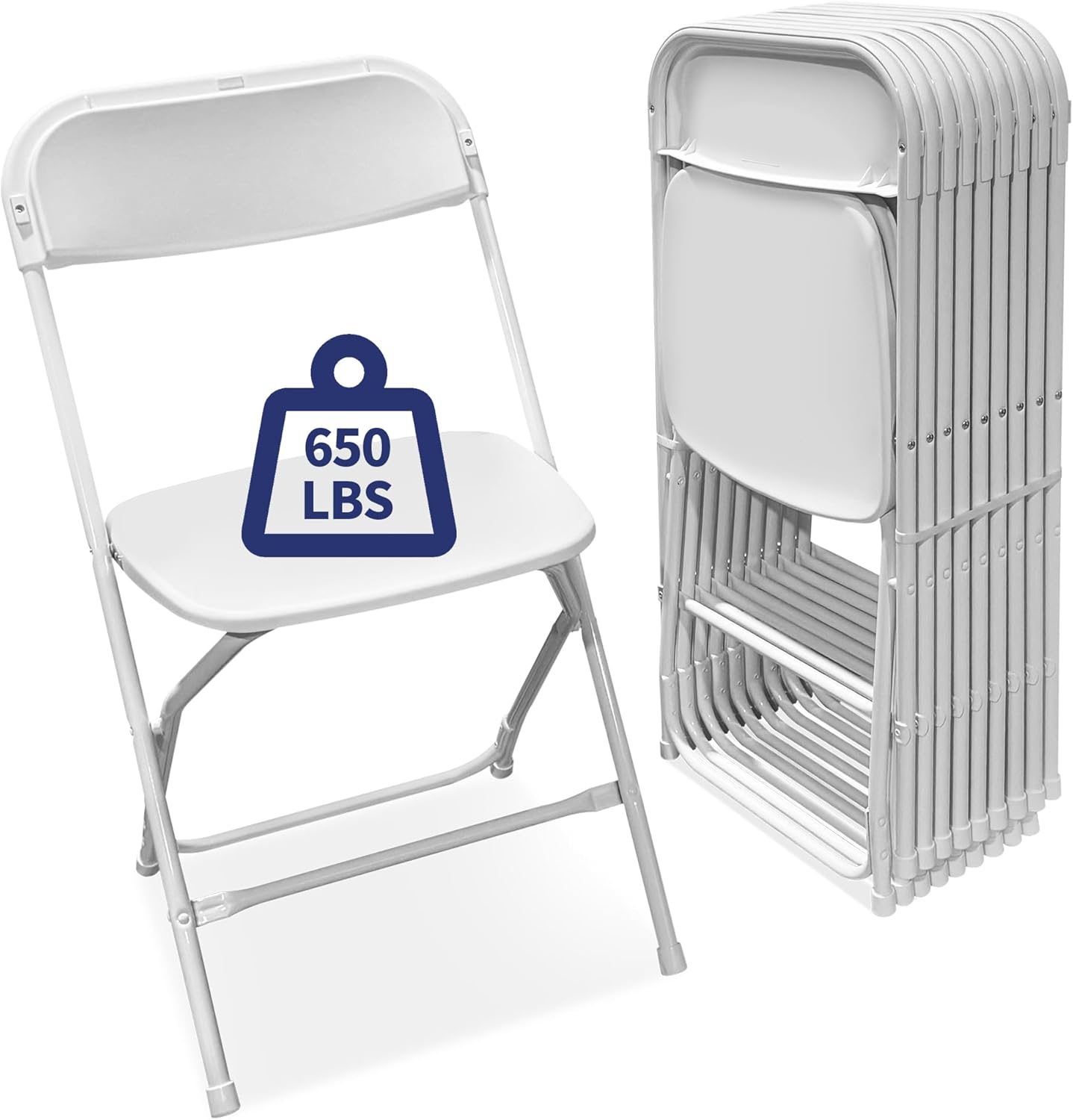 Portable White Folding Chairs 10-Pack, 650 lb Capacity - Ideal for Events!