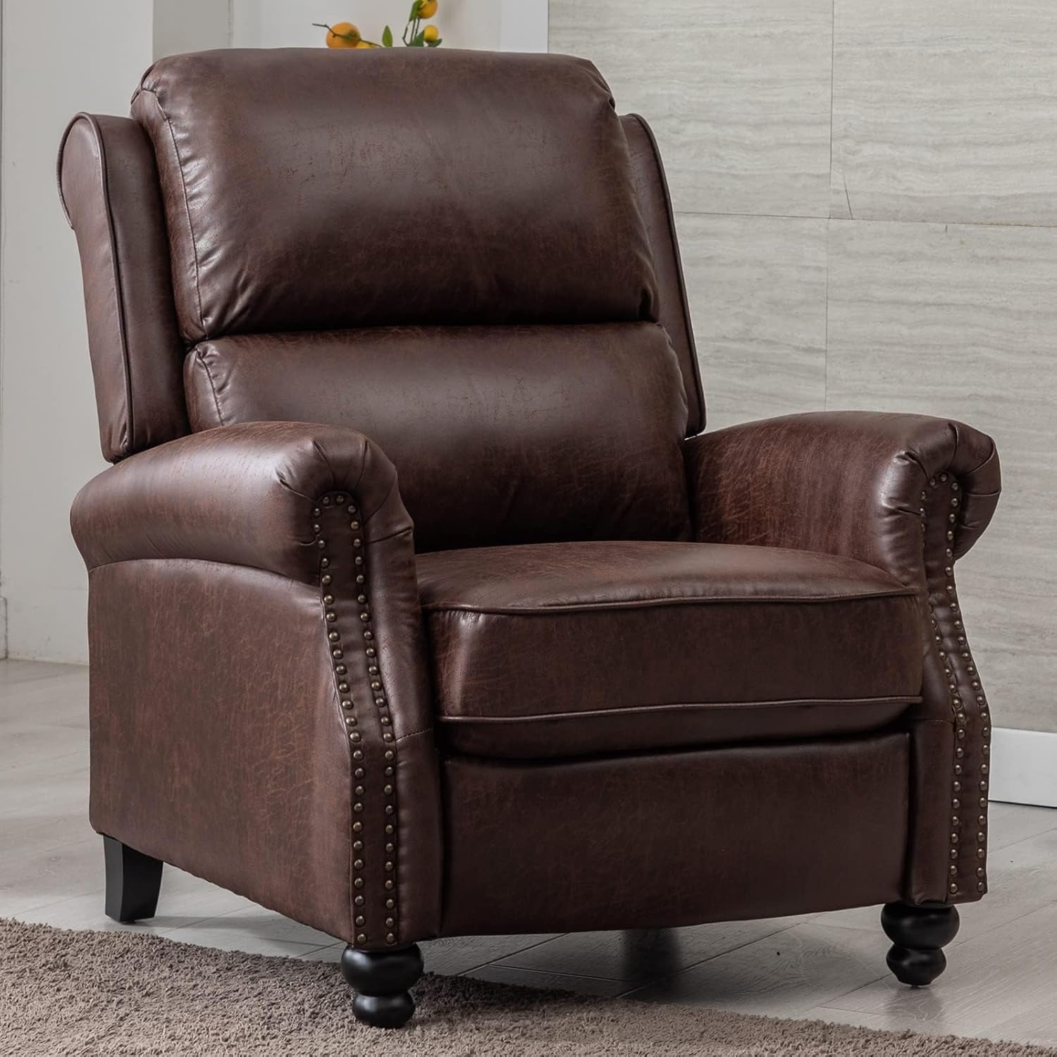 CANMOV Rivet Decor Leather Recliner, Reddish Brown