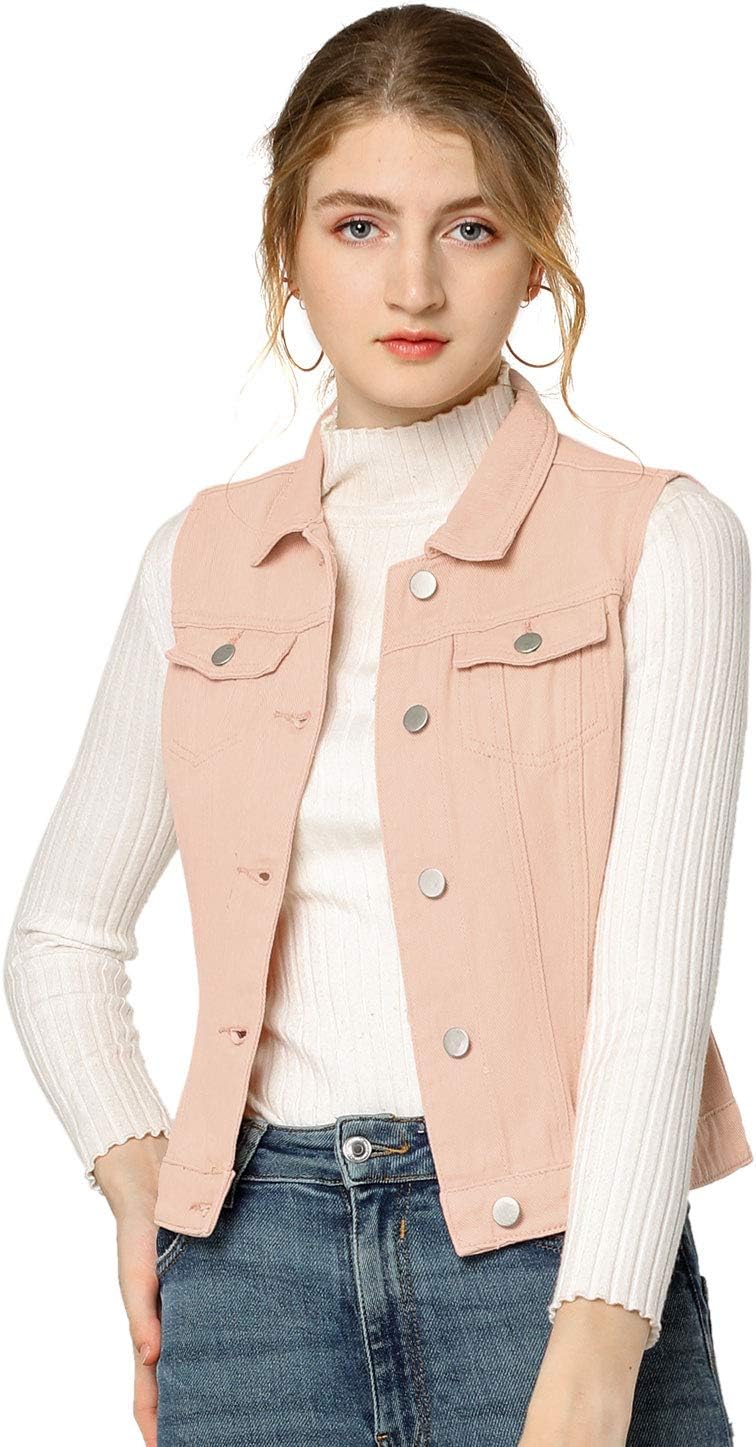 Allegra K Women's Buttoned Washed Denim Vest Jacket for Style