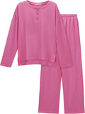 Ekouaer Womens Ribbed Knit Lounge Set Long Sleeve Top